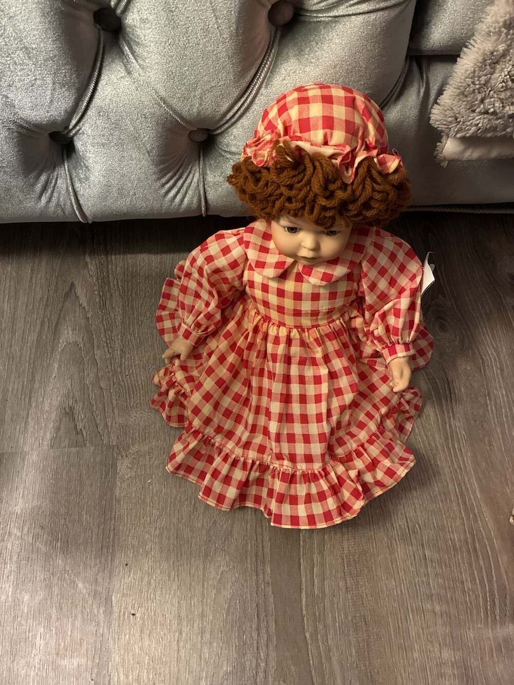House of Lloyd Betsy's Tea Time Porcelain Doll Red Gingham Dress